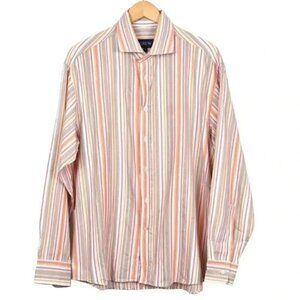 Vintage J. Crew Orange Pink Striped Button Up Dress Shirt Size XL